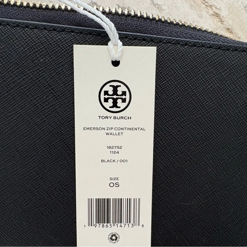 NEW! Tory Burch Emerson Zip Continental Black Leather Zip Wallet - Picture 5 of 8